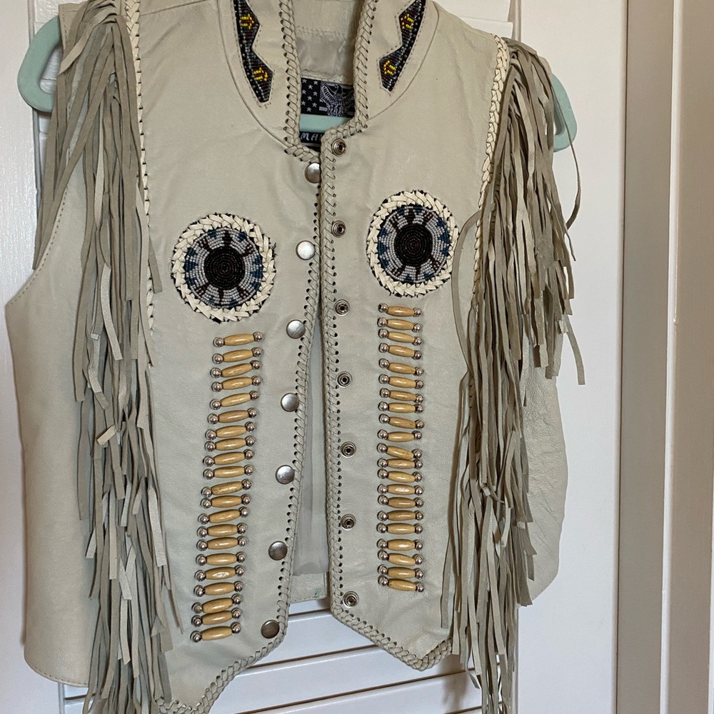 Off white , leather biker size small vest . Perfect condition